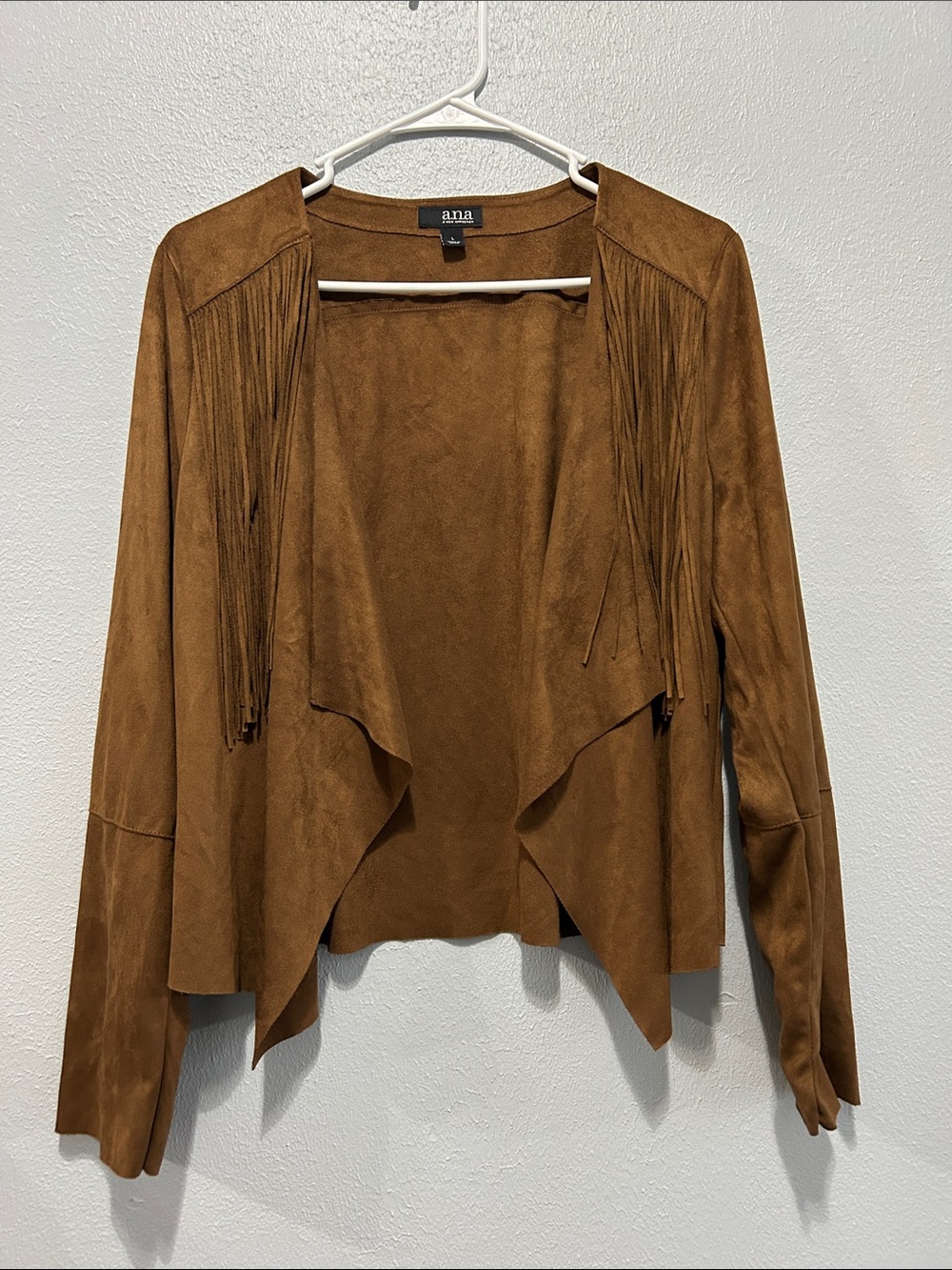 Western Boho Suede-Look Fringe Open Jacket in Cognac